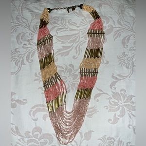 Pink and gold beaded statement necklace